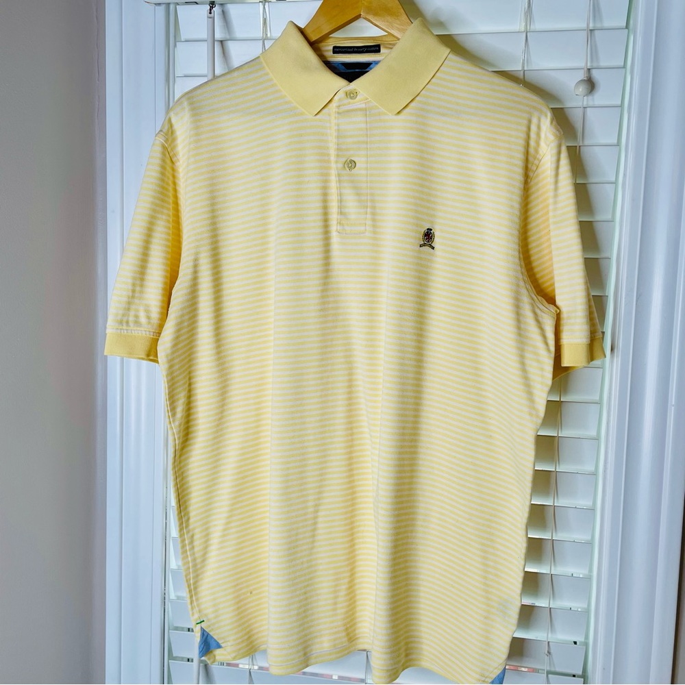 🩷 TOMMY HILFIGER MENS SIZE MEDIUM COTTON PASTEL YELLOW SHIRT GREAT COND